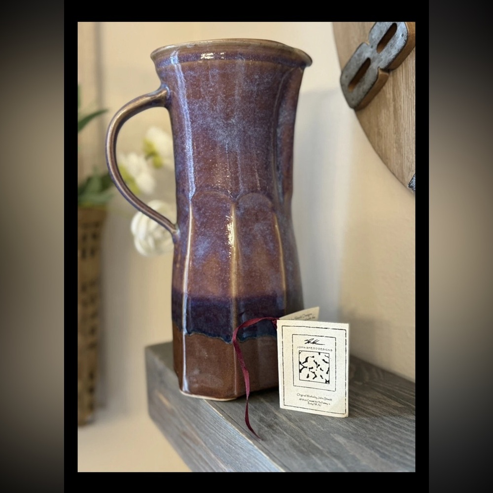 John Shedd Original Studio Art Pottery 10" Tall Pitcher Drip Glaze Signed Rare